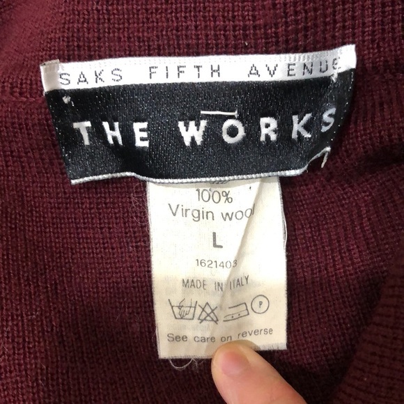 Saks Fifth Avenue The Works Cardigan Sweater Size Large Maroon Red Virgin Wool - Picture 6 of 10